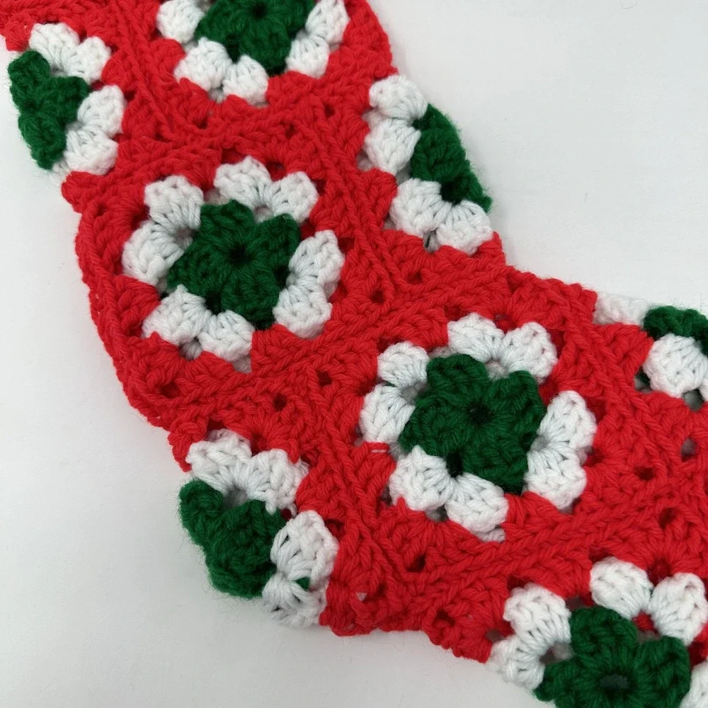 Handmade Crochet Christmas Stocking Granny Square Holiday Decor 18